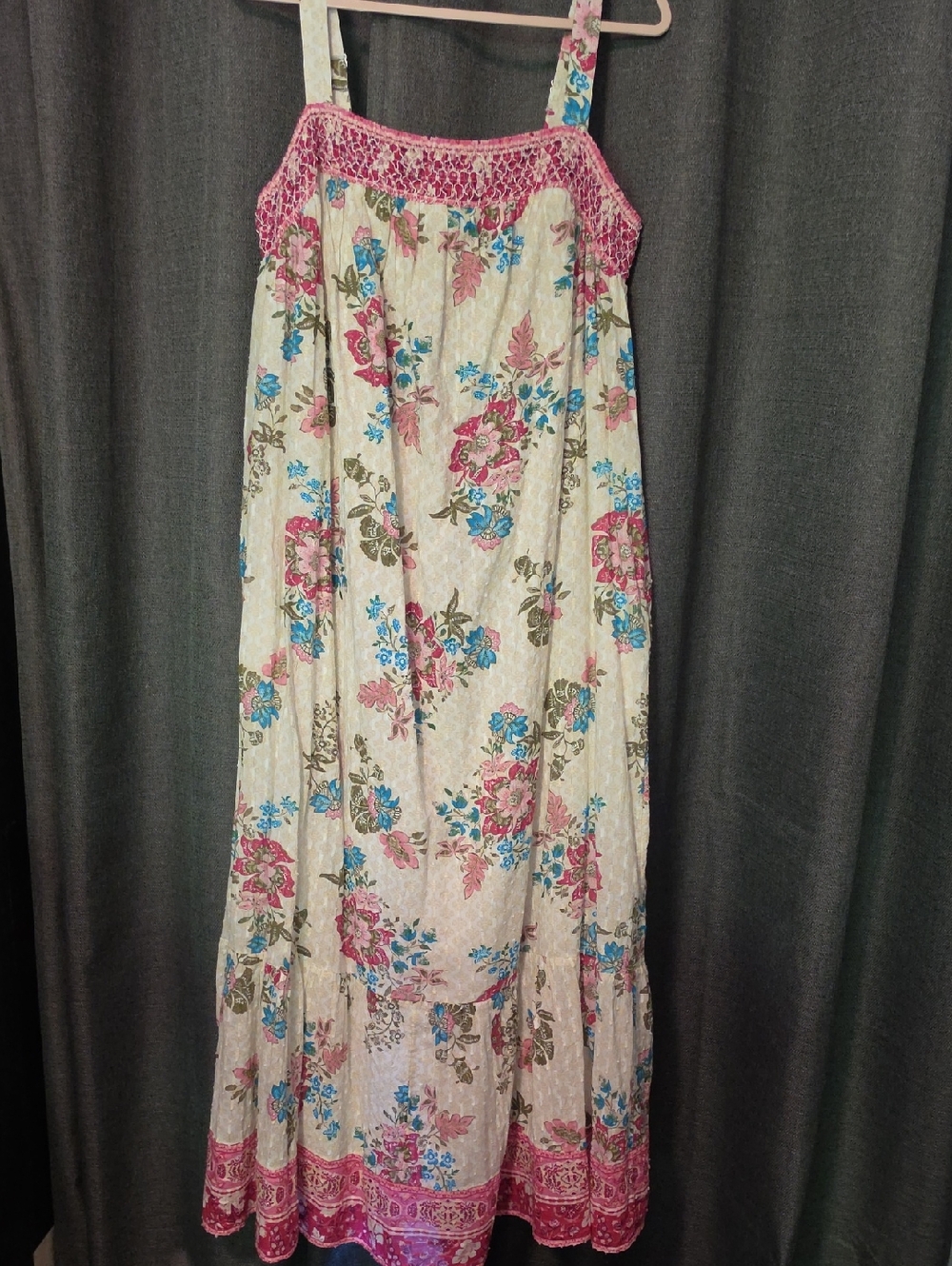 Lane Bryant Cream Floral Maxi Dress with Pink Crochet Detail